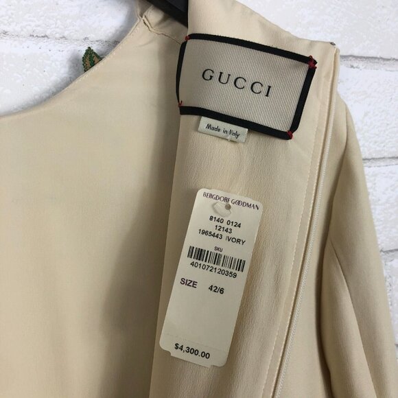 GUCCI Women's $4300 Ivory Embroidered Cady Crepe Wool-Blend Dress sz 42 NWD - Picture 11 of 12